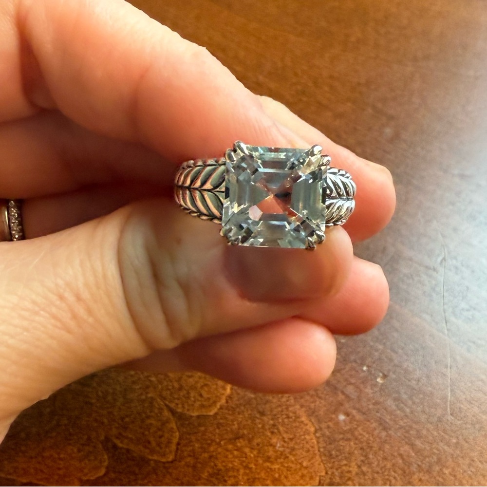 JAI Sterling Silver Asscher Cut White Topaz Ring, sz 5, and Earrings like New - Picture 2 of 12